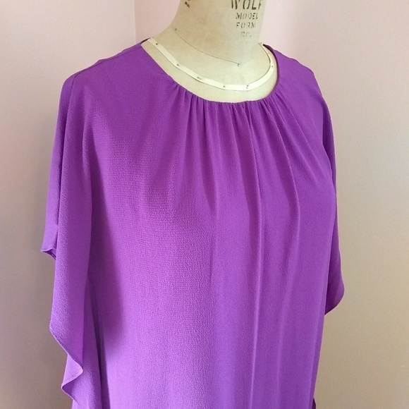 Halston Cocoon Dress Jewel Tone Flutter Sleeve NWT - Picture 3 of 6